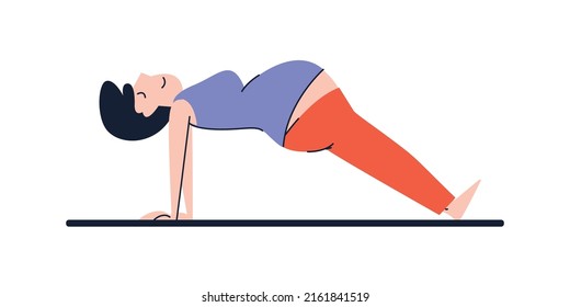 A pregnant woman practices yoga on a mat. Fitness for pregnant women in the later stages. Sports to keep fit. Breathing exercises. Illustration in the style of flat and contour graphics.