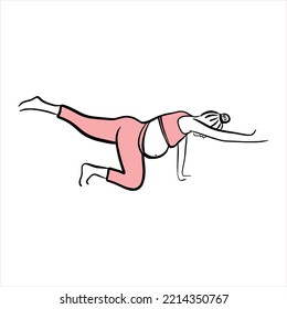 pregnant woman practices yoga. sport. bodypositive. fat person. pregnancy. Young mom. Stretching. strengthening of the back muscles. kegel exercises. flat design concept. Pregnant motherhood