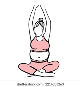 pregnant woman practices yoga. sport. bodypositive. fat person outline. pregnancy. Young mom. Stretching. strengthening of the back muscles. kegel exercises. flat design concept. Pregnant motherhood