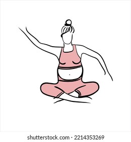 pregnant woman practices yoga. sport. bodypositive. fat person. pregnancy. Young mom. Stretching. strengthening of the back muscles. kegel exercises. flat design concept. Pregnant motherhood outline