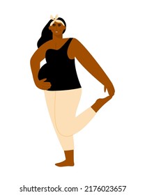 Pregnant woman practicing sport. Future mother doing aerobic and gymnastic exercises. Vector flat illustration on a white background