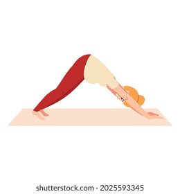 Pregnant woman practicing yoga asana for healthy childbirth, flat vector illustration isolated on white background. Healthy baby expecting and pregnancy yoga workout.