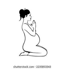 Pregnant Woman Practicing Yoga Meditation Pilates, Vector Art Illustration