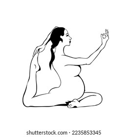 Pregnant Woman Practicing Yoga Meditation Pilates, Vector Art Illustration