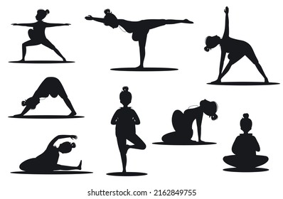 Pregnant woman practicing yoga Silhouettes premium vector template