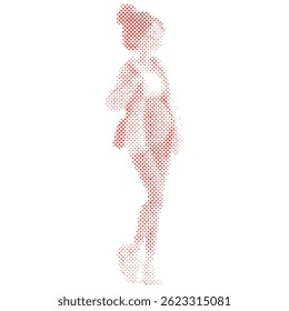 A pregnant woman with pregnancy belly cartoon in halftone style retro modern