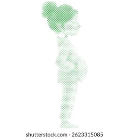 A pregnant woman with pregnancy belly cartoon in halftone style retro modern