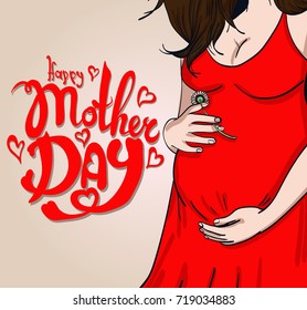 pregnant woman in pregnancy dress is prepared for maternity. 