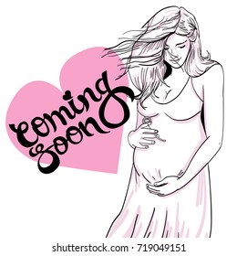 pregnant woman in pregnancy dress is prepared for maternity. 