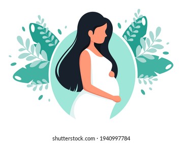 Pregnant woman. Pregnancy, motherhood concept. Vector illustration.