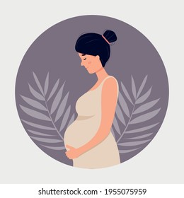  pregnant woman. Pregnancy and motherhood. I'm expecting a baby.Vector illustration in flat style in bed shades