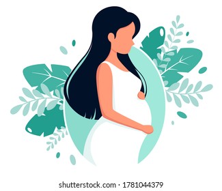 Pregnant woman. Pregnancy and motherhood. Vector illustration in flat style.