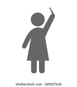 Pregnant woman with pregnancy test with two lines pictogram flat icon isolated on white background