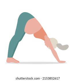 Pregnant Woman in Prenatal Yoga Pose Cartoon Illustration. Expecting girl exercising on Pilates mat in anticipation of childbirth.