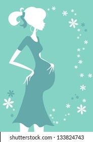 Pregnant Woman Pretty pregnant woman in white silhouette with floral border