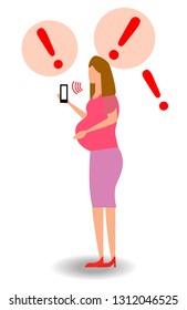 pregnant woman profile isolated using smartphone female cartoon character full length flat