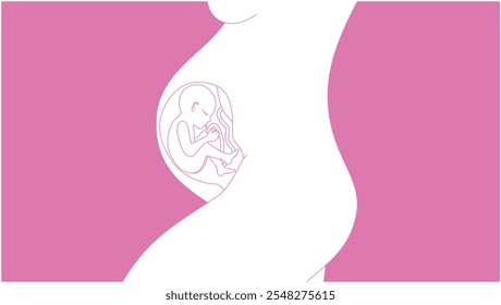 Pregnant woman in profile. Vector illustration. Dimension 16:9.
