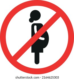 Pregnant woman prohibited sign. Red circle cross out Background. Forbidden signs and symbols.