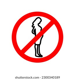 Pregnant woman prohibited sign. Red circle cross out Background. Forbidden sign illustration on white background..eps