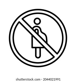 Pregnant woman with prohibition sign. Stroke outline style. Vector. Isolate on white background.