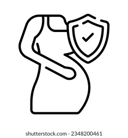 Pregnant woman with protection shield, maternity insurance and pregnancy care concept icon