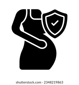 Pregnant woman with protection shield, maternity insurance and pregnancy care concept icon