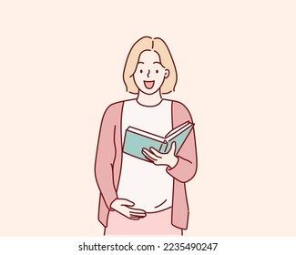  pregnant woman reading book. Hand drawn style vector design illustrations.