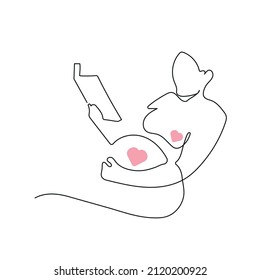 Pregnant Woman Reading Book Rest Woman in Pregnancy Line Drawing