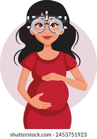 
Pregnant Woman Ready for a Ophthalmological Examination Vector Illustration. Mother to be having her vision checked before giving birth 
