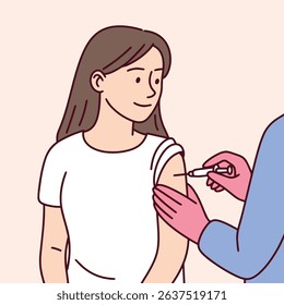 Pregnant woman receives vaccine injection in upper arm. Health care and immunization during pregnancy for disease prevention