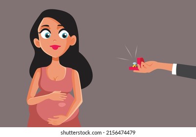 
Pregnant Woman Receiving an Engagement Ring Vector Cartoon Illustration. Mother to be receiving a marriage proposal from her boyfriend
