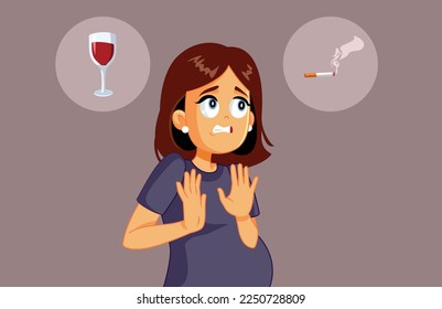 
Pregnant Woman Refusing Smoking Cigarettes or Drinking Alcohol. Mother to be abstaining from any harmful and dangerous habit 
