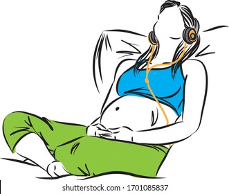 pregnant woman relaxing listening music vector illustration