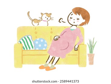 Pregnant woman resting on the sofa after a tiring day