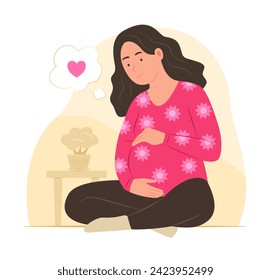 Pregnant Woman Rubs Belly for Take Care Concept Illustration