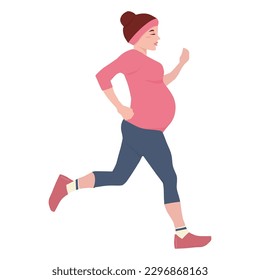 The pregnant woman is running. Pregnancy and sport.Vector illustration in flat style. The concept of a healthy lifestyle.