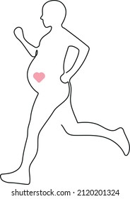 Pregnant Woman Running Sports in Pregnancy Linear Drawing