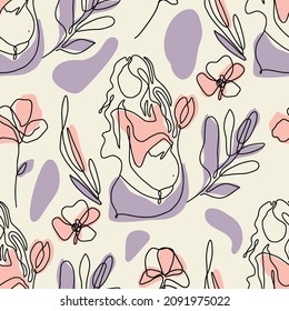 Pregnant woman seamless pattern. Mother pregnancy modern vector background