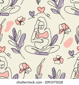 Pregnant woman seamless pattern. Mother pregnancy modern vector background