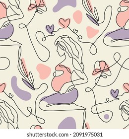 Pregnant woman seamless pattern. Mother pregnancy modern vector background