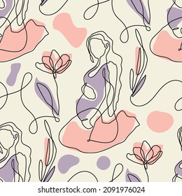 Pregnant woman seamless pattern. Mother pregnancy modern vector background