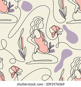 Pregnant woman seamless pattern. Mother pregnancy modern vector background
