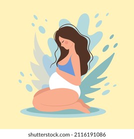 Pregnant woman in a seated position. Vector illustration.