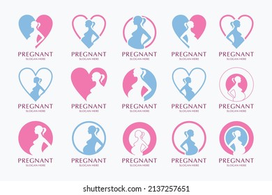 Pregnant woman set logo modern flat design illustration