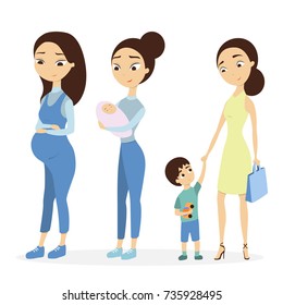 Pregnant woman set. Newborn baby and toddler.