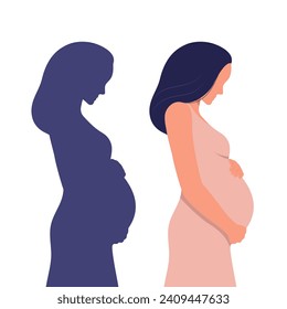 Pregnant woman. Shadow of a pregnant woman. Vector illustration. Flat style.