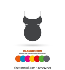 Pregnant woman shirt sign icon. Maternity symbol Classic flat icon. Colored circles. Vector