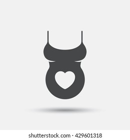 Pregnant woman shirt sign icon. Maternity with heart symbol Flat maternity web icon on white background. Vector