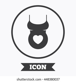 Pregnant woman shirt sign icon. Maternity with heart symbol Graphic design element. Flat symbol in circle button. Vector