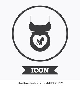 Pregnant woman shirt sign icon. Baby on board with dummy. Maternity symbol Graphic design element. Flat symbol in circle button. Vector